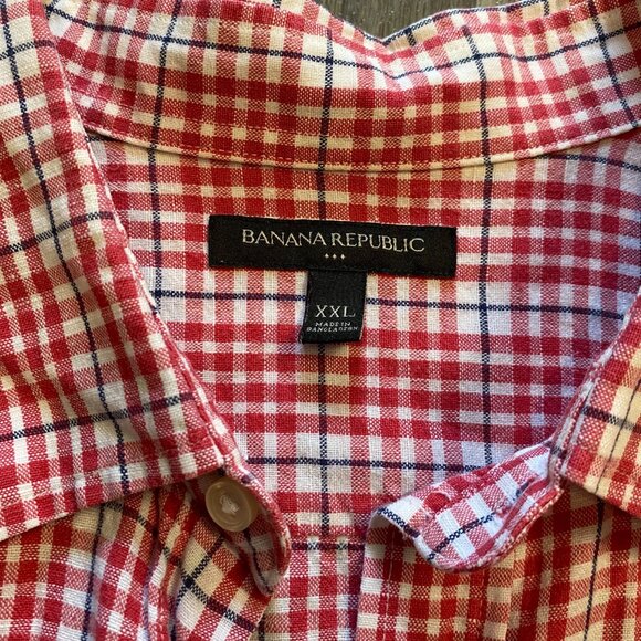 Banana Republic Red Plaid Long Sleeve Button Down Shirt Men's Size XXL - Picture 2 of 5